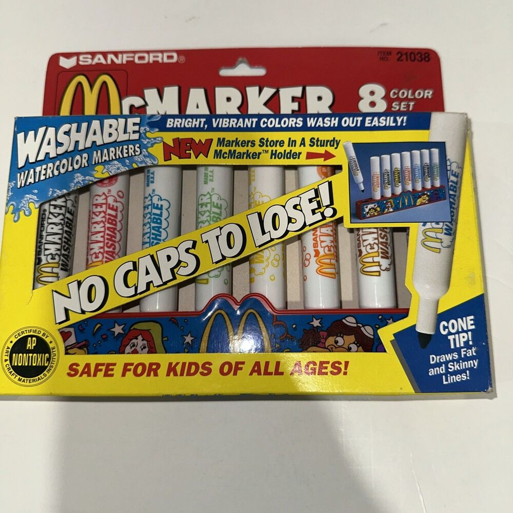 McMarkers McDonalds 8 Set of Vintage Washable Watercolor Markers 1994 with Stand